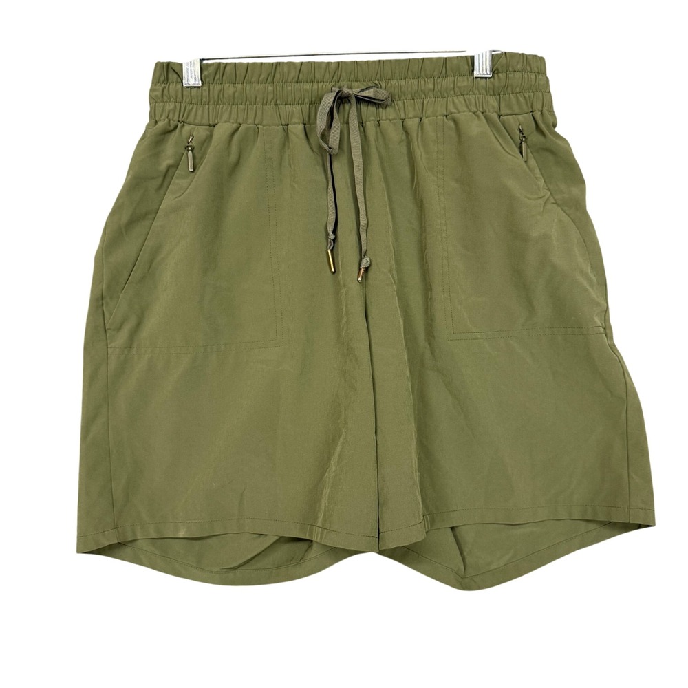 Chicos Zenergy Shorts 2‎ Womens 12 Olive Green Elastic Waist Zipper Pockets